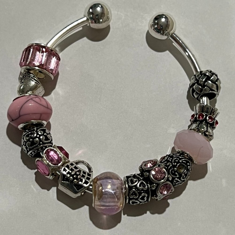 PINK BANGLE EUROPEAN CHARM BRACELET